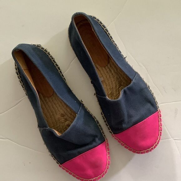 J Crew color block espadrilles blue with hot pink toe cap canvas upper size 8 - Picture 3 of 10